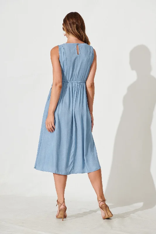 Stelley Midi Dress In Blue Cotton Blend