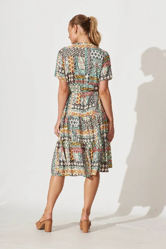 Sunbury Midi Dress In Sage Green Multi Patchwork