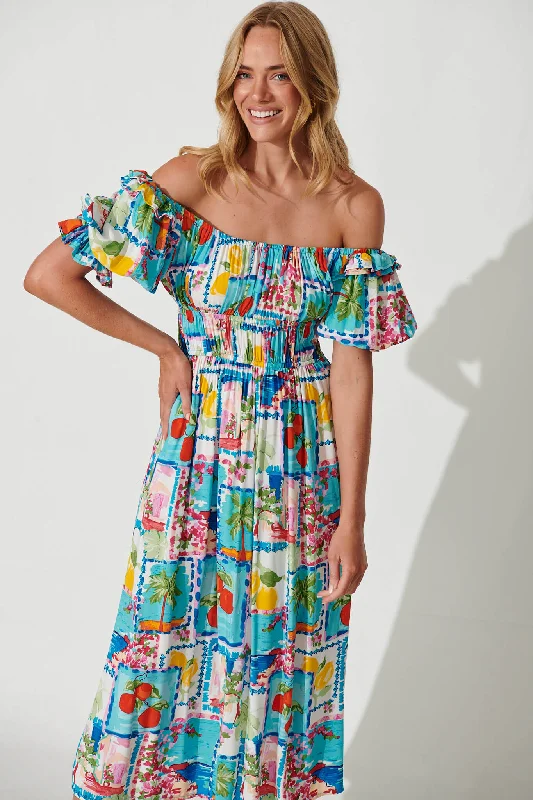 Truly Midi Dress In Patchwork Palm Print