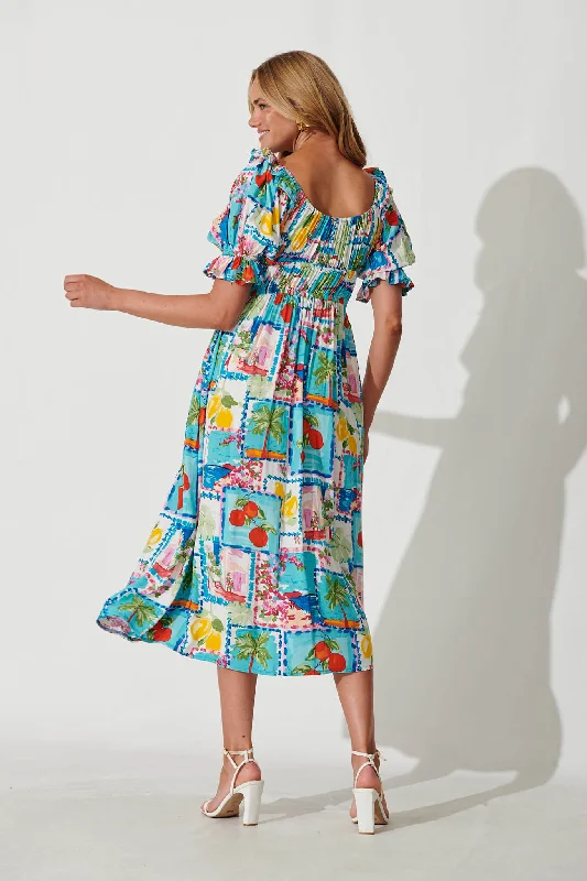 Truly Midi Dress In Patchwork Palm Print