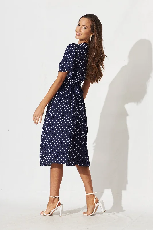 Truro Midi Dress In Navy With White Spot