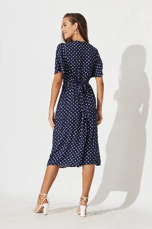 Truro Midi Dress In Navy With White Spot