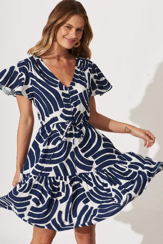 Tuesday Dress In Navy With White Print