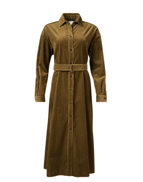 Uvetta Khaki Green Corduroy Shirt Dress