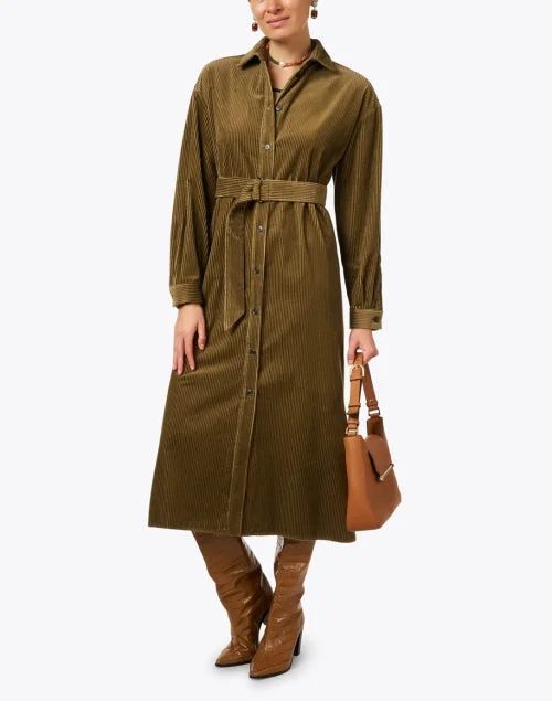 Uvetta Khaki Green Corduroy Shirt Dress