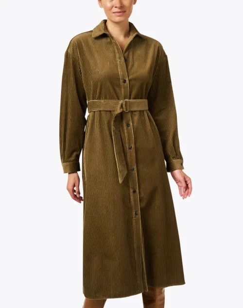 Uvetta Khaki Green Corduroy Shirt Dress