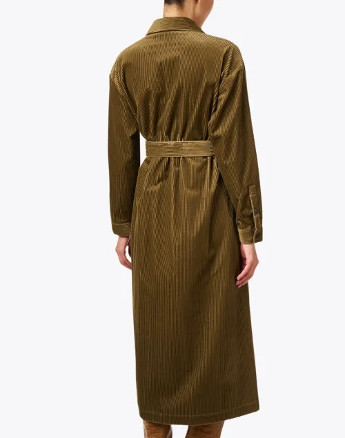 Uvetta Khaki Green Corduroy Shirt Dress