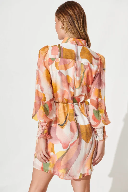 Venice Shirt Dress In White With Multi Apricot Floral