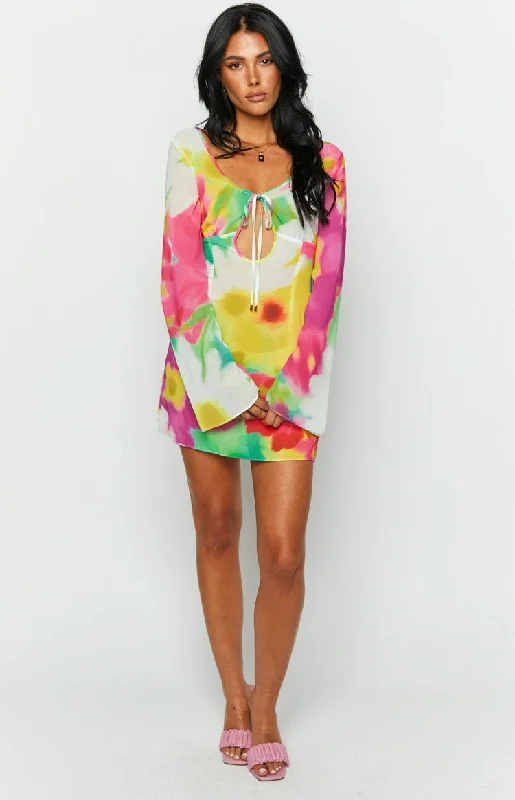 Vienna Floral Print Long Sleeve Mini Dress