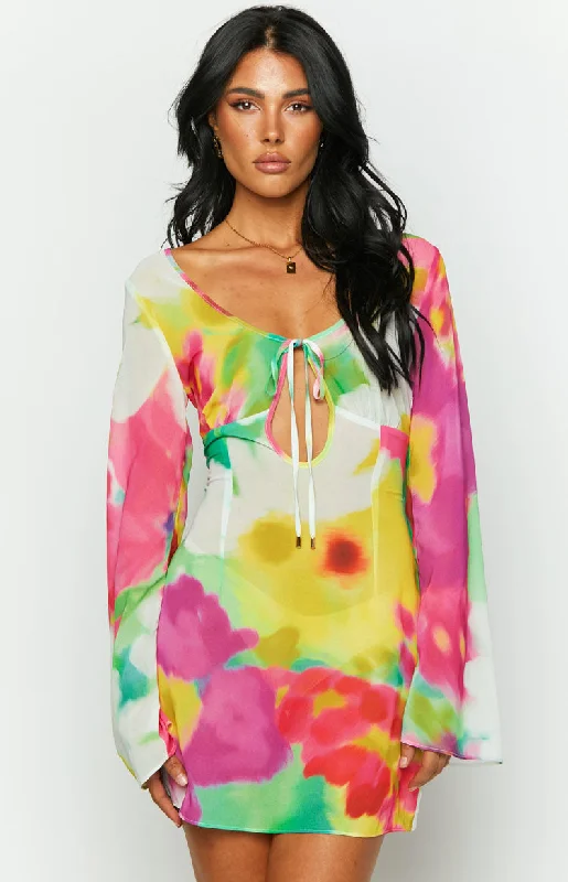 Vienna Floral Print Long Sleeve Mini Dress