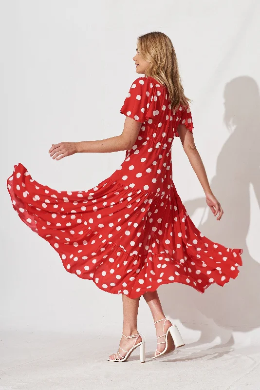 Violet Maxi Dress In Red With White Spot