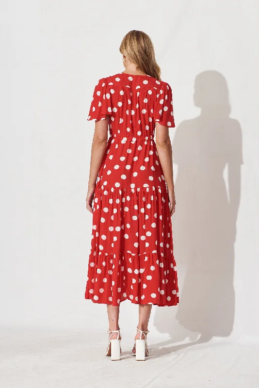 Violet Maxi Dress In Red With White Spot