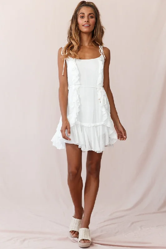 Wish Fluted Hem Lace-up Back Dress White