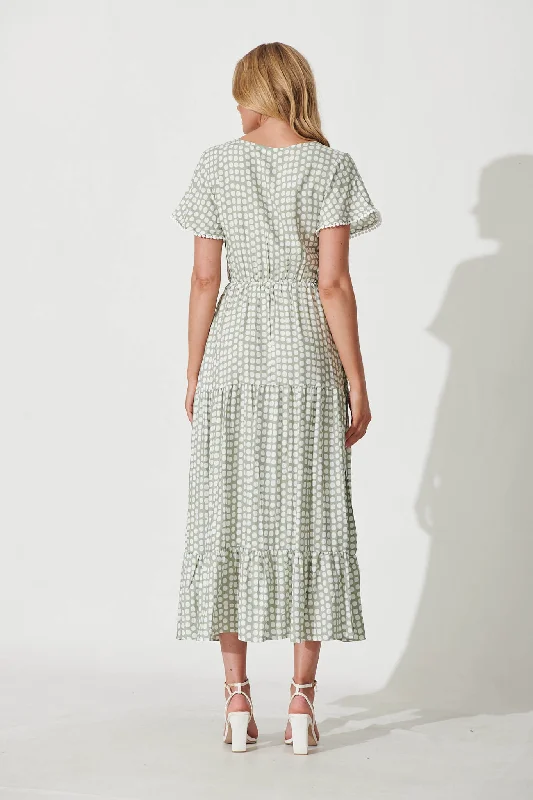 Yara Maxi Dress In Green With White Polka Dot