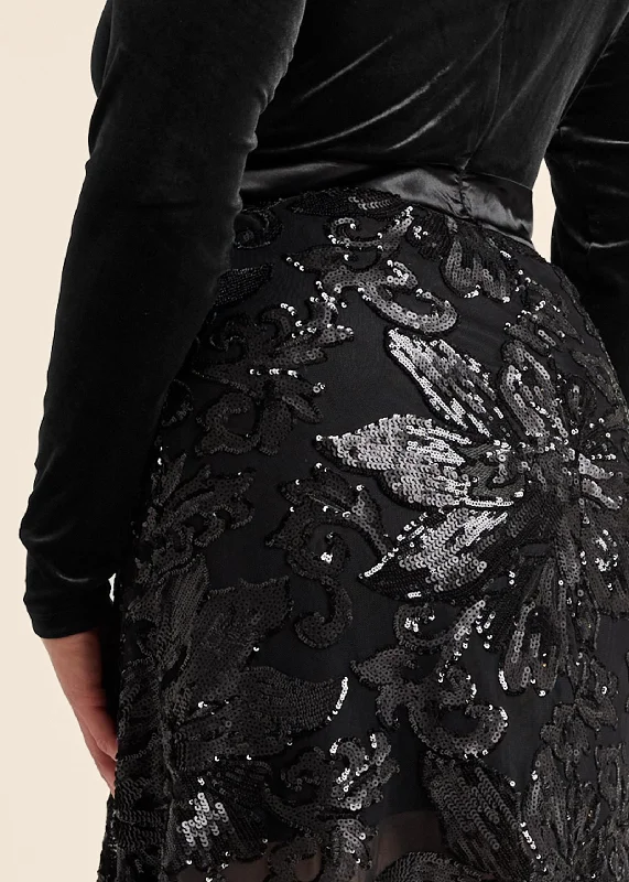 Sequin lace high-low dress - Black