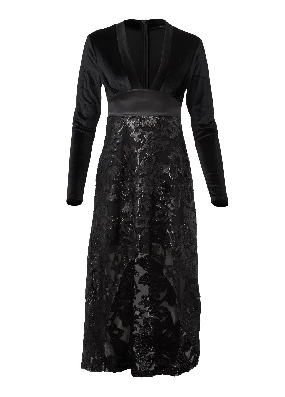 Sequin lace high-low dress - Black