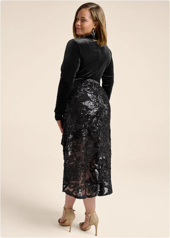 Sequin lace high-low dress - Black