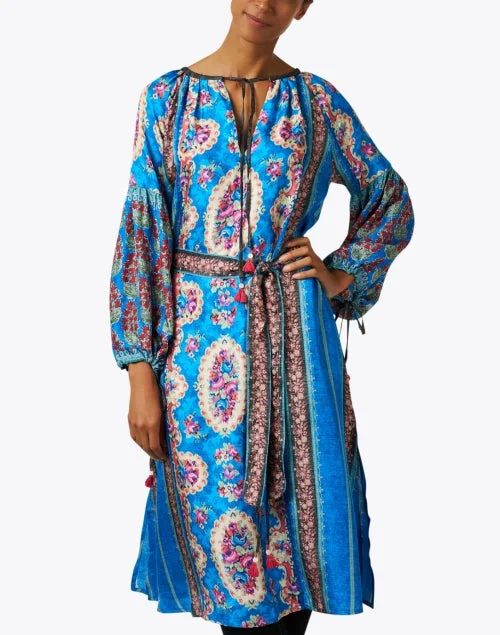 Zafra Blue Print Silk Dress