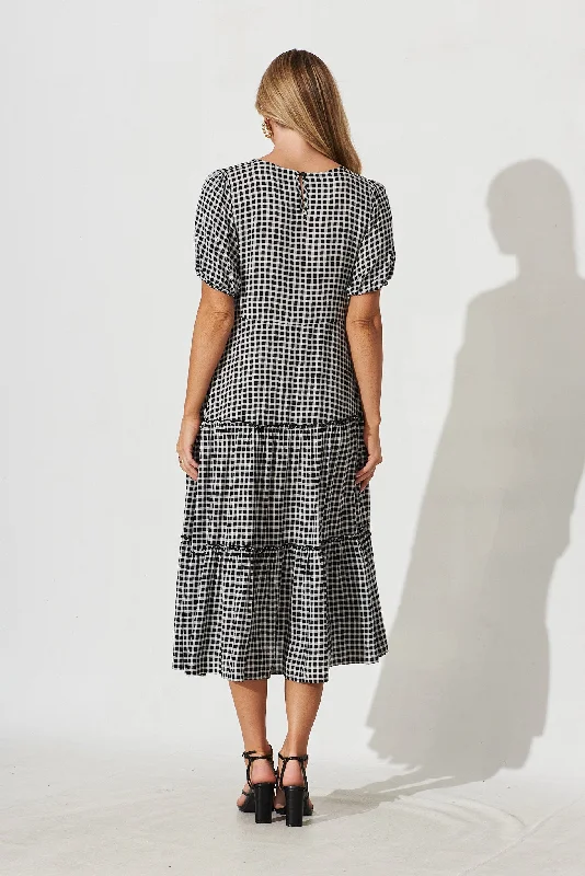 Zoya Midi Dress In Black With White Check Gingham