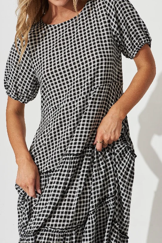 Zoya Midi Dress In Black With White Check Gingham