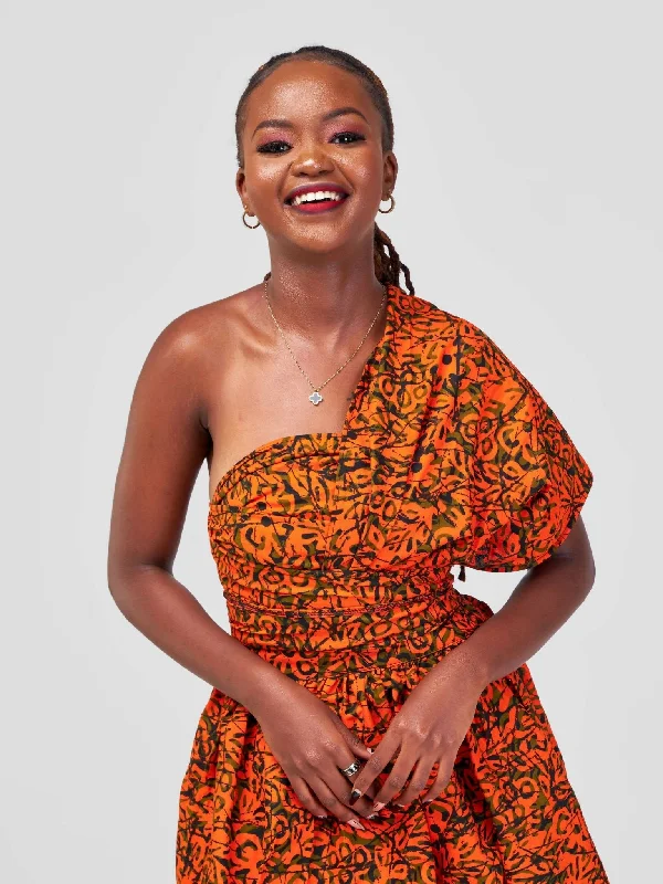 African Yuva Maridadi African Print Infinity Dress - Orange