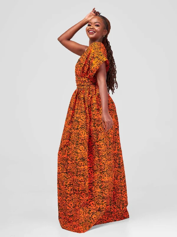 African Yuva Maridadi African Print Infinity Dress - Orange