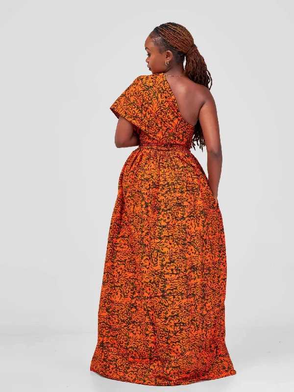 African Yuva Maridadi African Print Infinity Dress - Orange