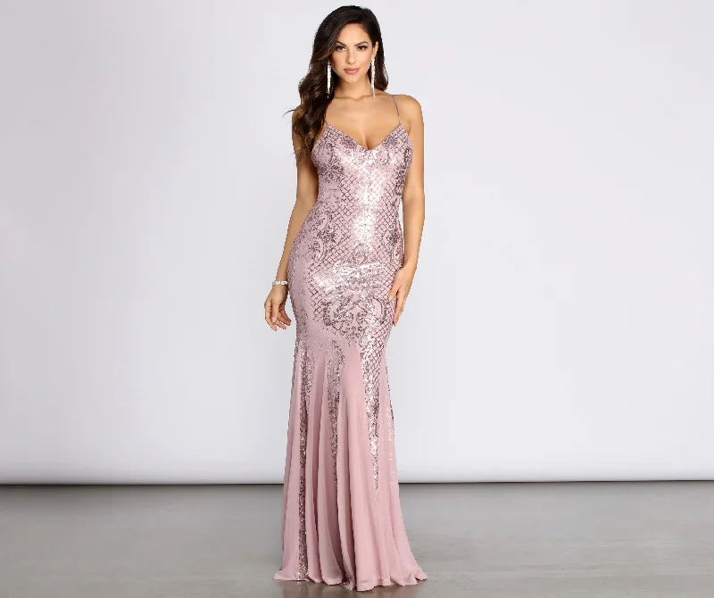 Amelia Formal Sequin Scroll Dress