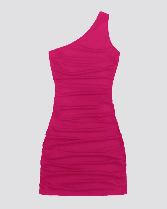 Asymmetrical Neck Bodycon Sleeveless Hot Pink Dress