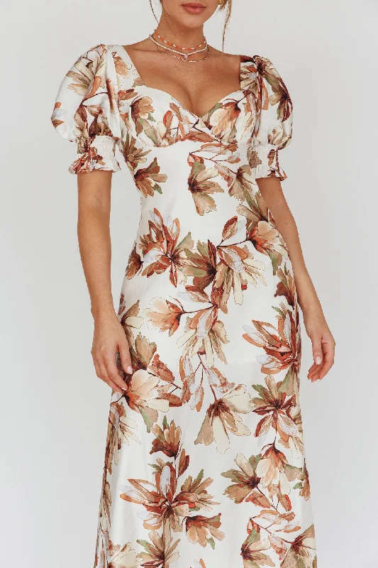 Brigita Tied Back Midi Dress Floral Brown