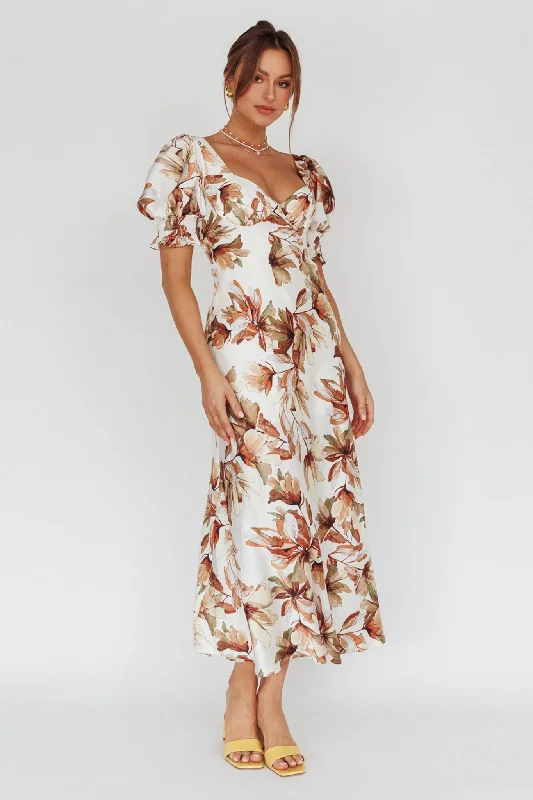 Brigita Tied Back Midi Dress Floral Brown