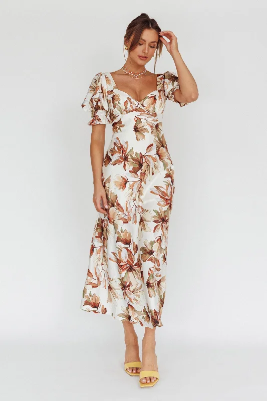 Brigita Tied Back Midi Dress Floral Brown