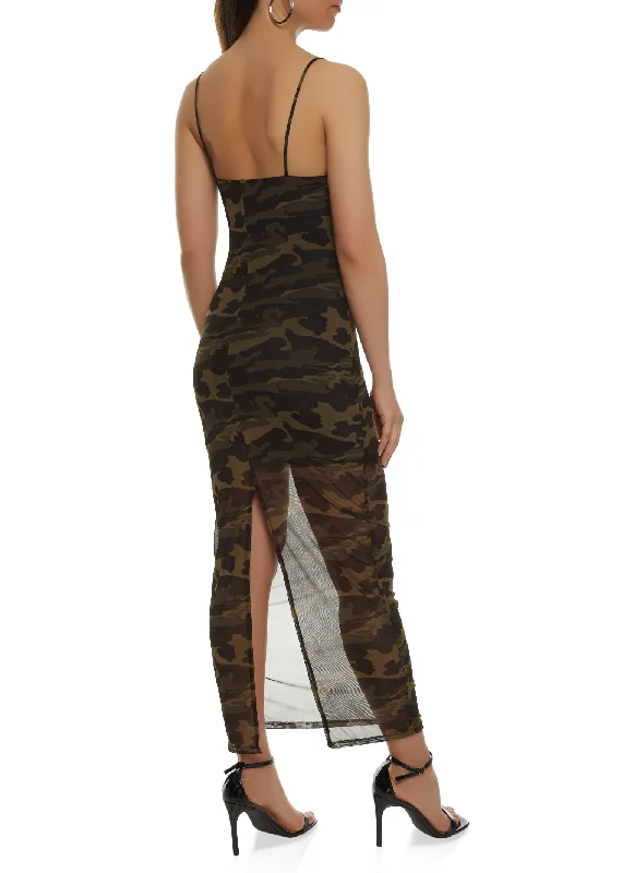 Mesh Camo Printed Maxi Dress