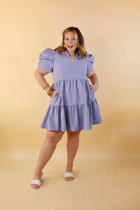 Call Me Chic Balloon Sleeve Short Dress in Chambray Blue