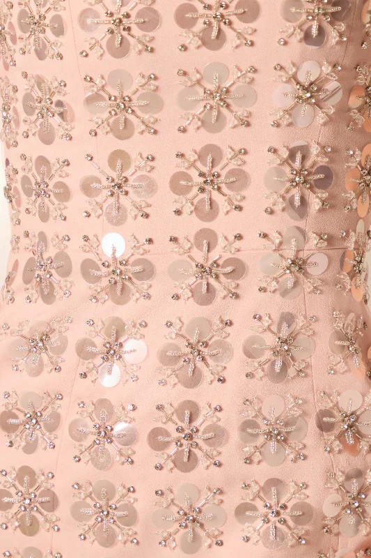 Hand Embellished Mini Dress in Blush