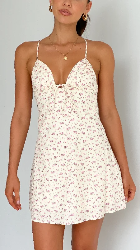 Coco Mini Dress - White / Pink Floral