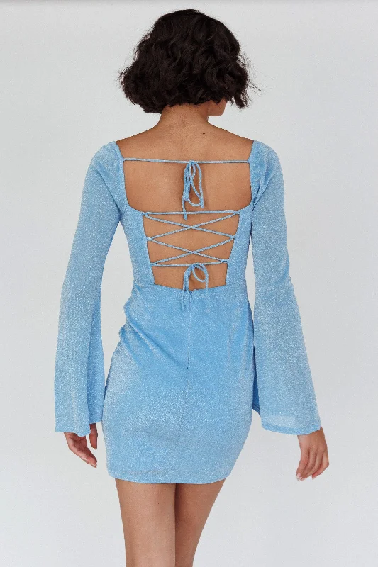 Dreaming Of Rome Laced Back Mini Dress Sparkle Blue