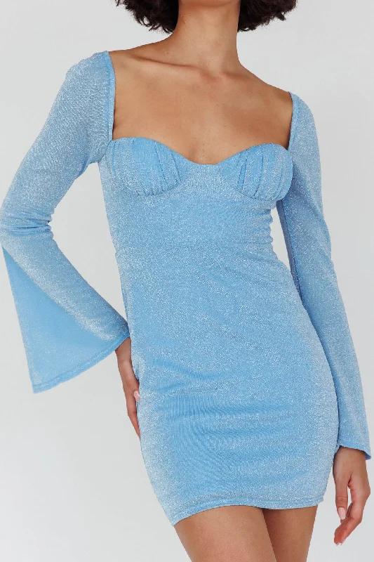 Dreaming Of Rome Laced Back Mini Dress Sparkle Blue