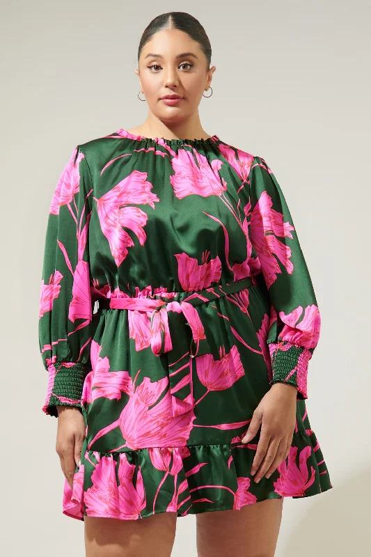 Eartha Floral Sevilla Satin Ruffle Dress Curve