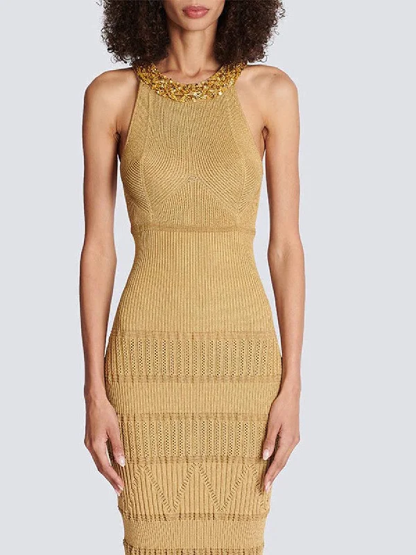 Print Golden Beaded Dress