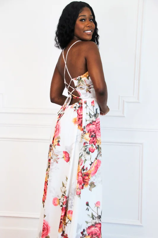 Garden Stroll Open Back Maxi Dress: White Multi