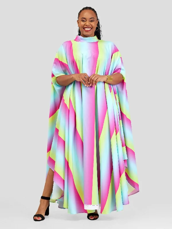 Jolly Fancy Wear Stripped Stirred Neck Tent Maxi Dress - Multicolored