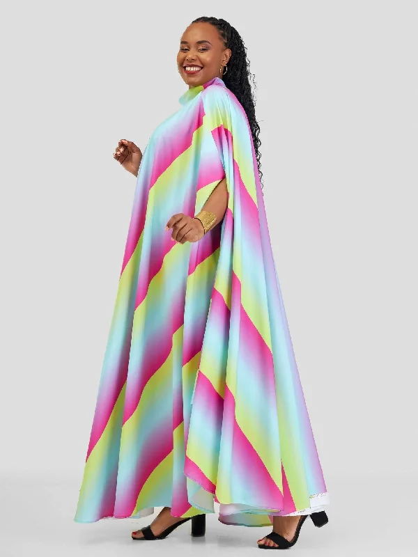 Jolly Fancy Wear Stripped Stirred Neck Tent Maxi Dress - Multicolored