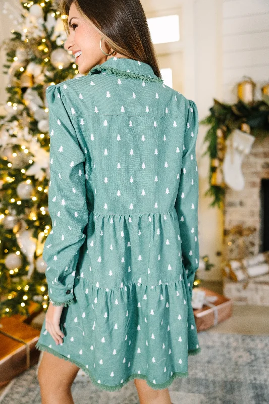 Just So You Emerald Green Christmas Tree Babydoll Dress