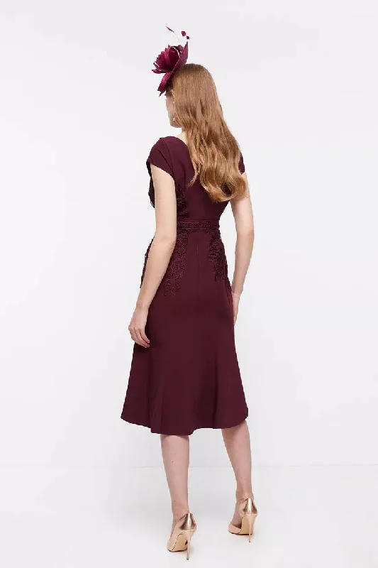 Lace Dress With Crepe Burgundy