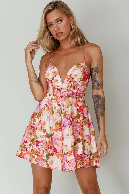 Le Jardins A-Line Mini Dress Floral Orange