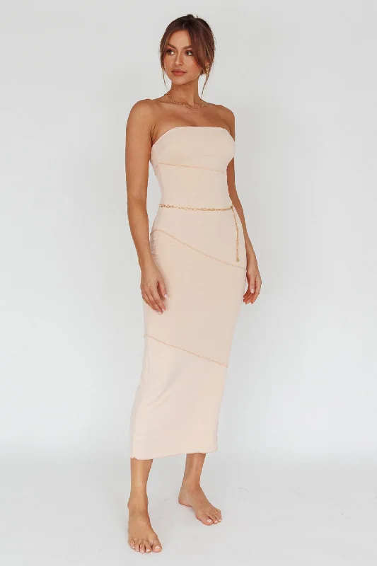 Making Headlines Strapless Midi Dress Cream