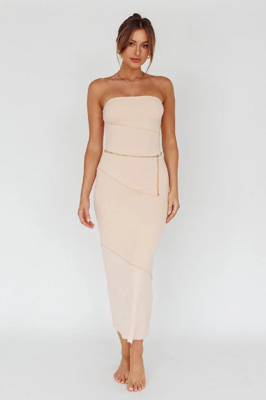 Making Headlines Strapless Midi Dress Cream