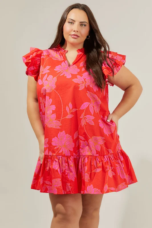 Maylene Mile Floral Ruffle Shift Dress Curve