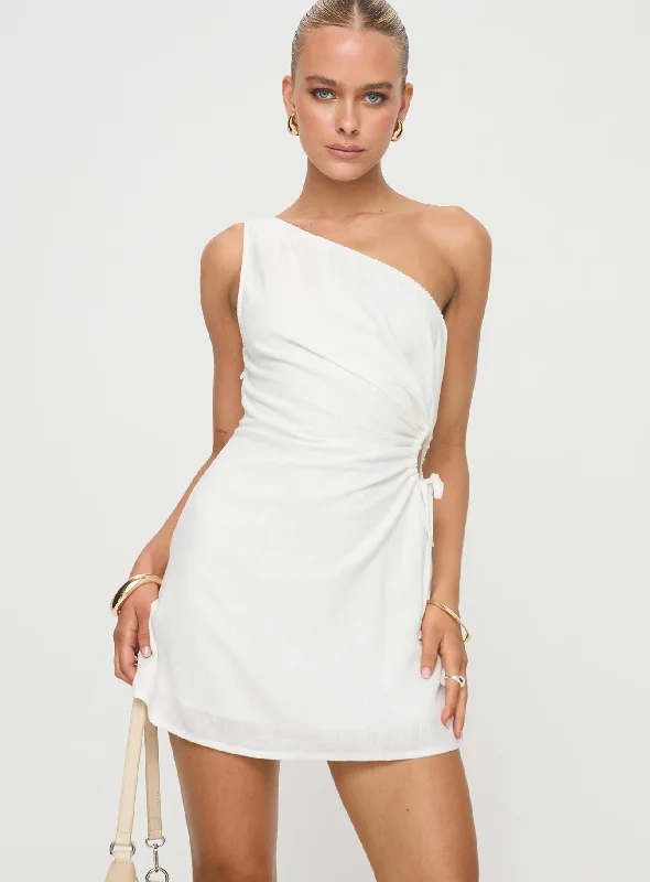 Mayzie One Shoulder Mini Dress White